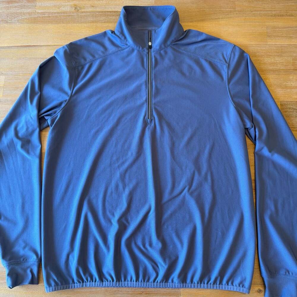 Straight Down Men's Blue Ribbed Quarter-Zip Pullover Size M